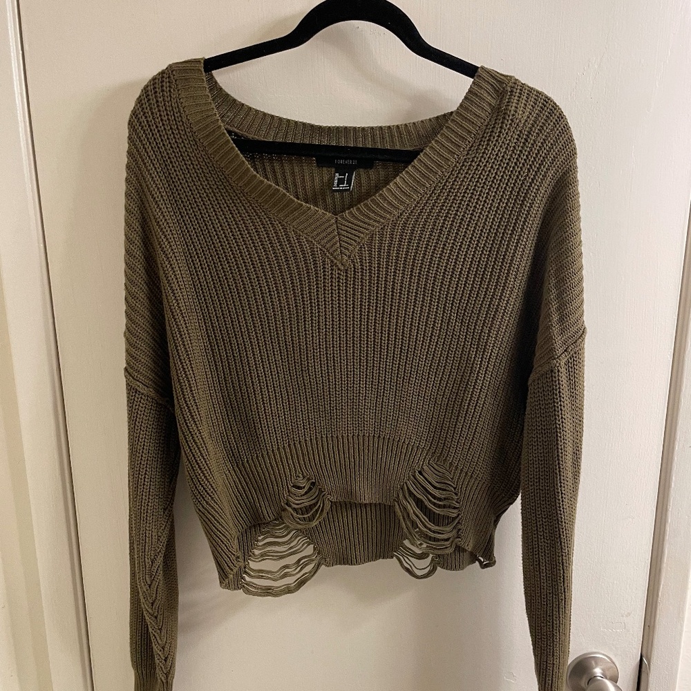 Green (Olive) Distressed Sweater